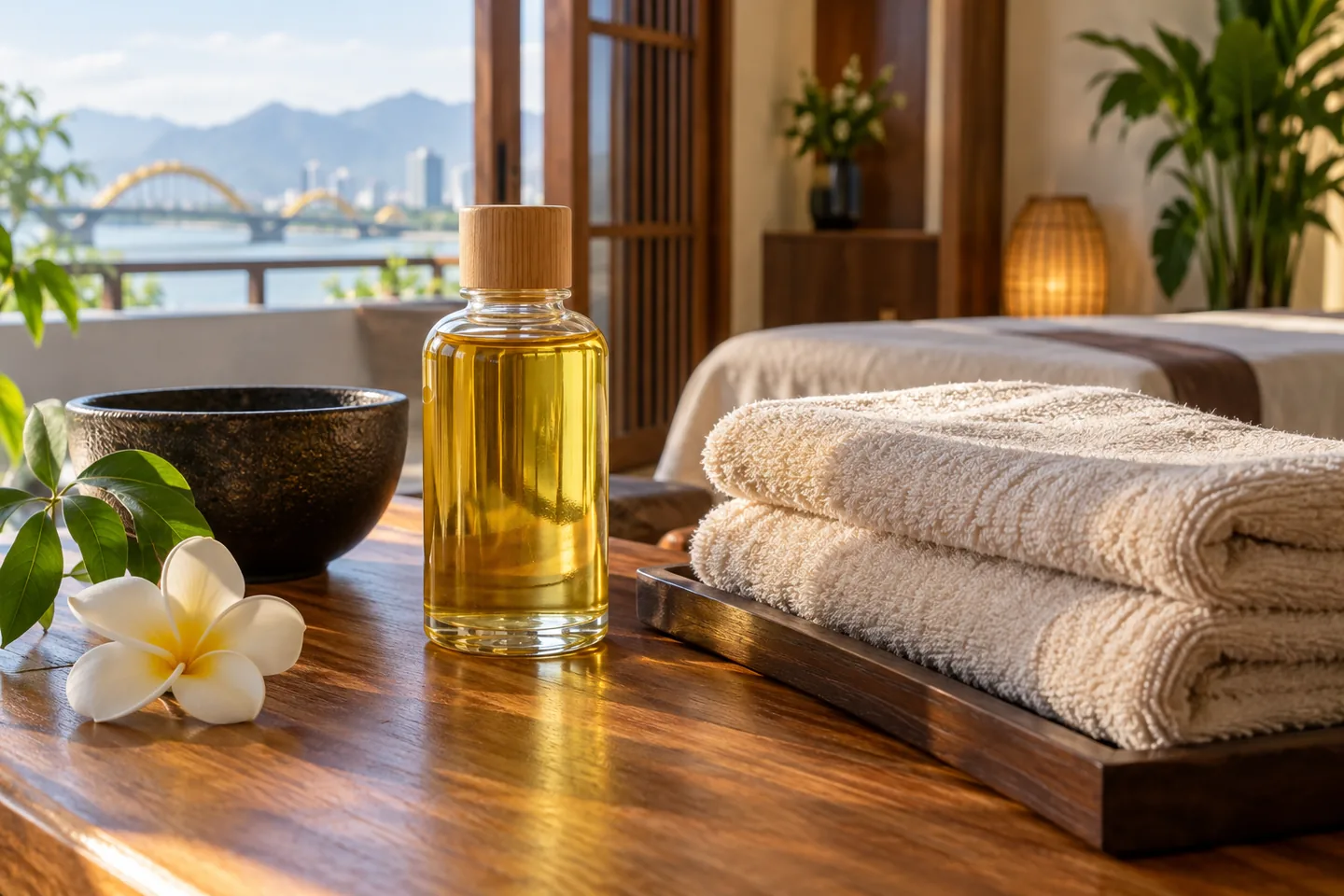 Oil and towels ready for a deep tissue massage
