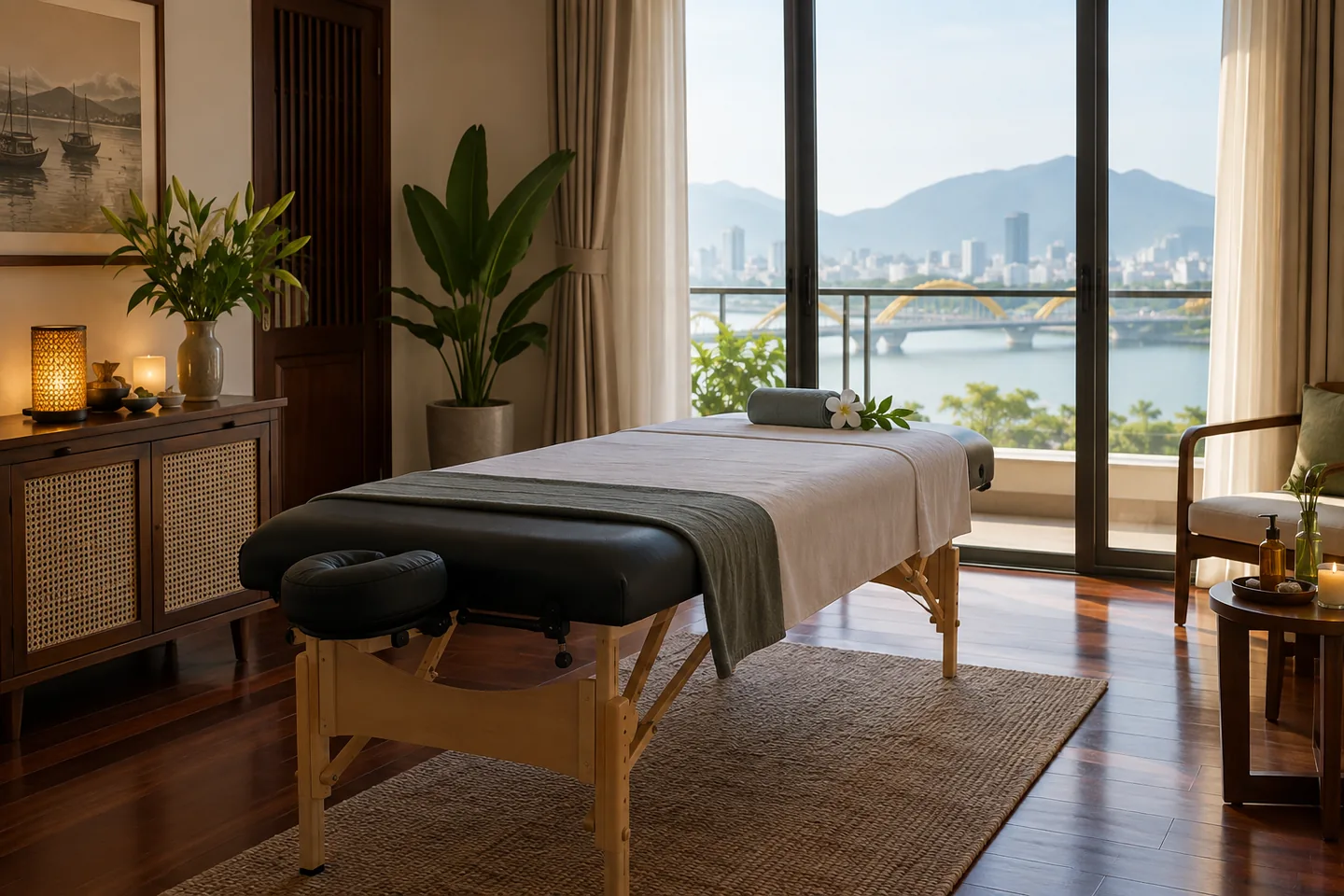 Quiet guest room prepared for a focused massage