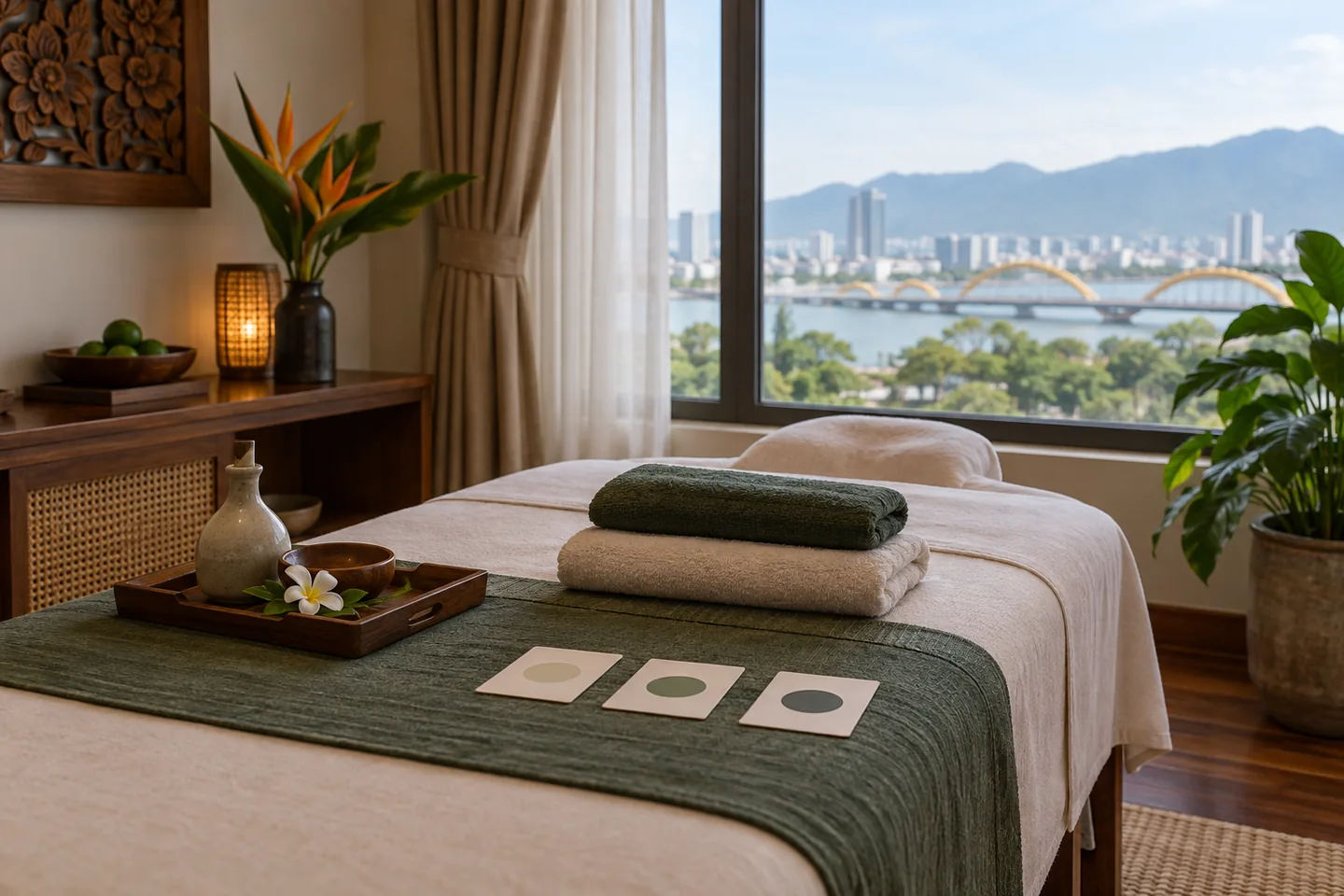 Wellness supplies arranged before a massage consultation