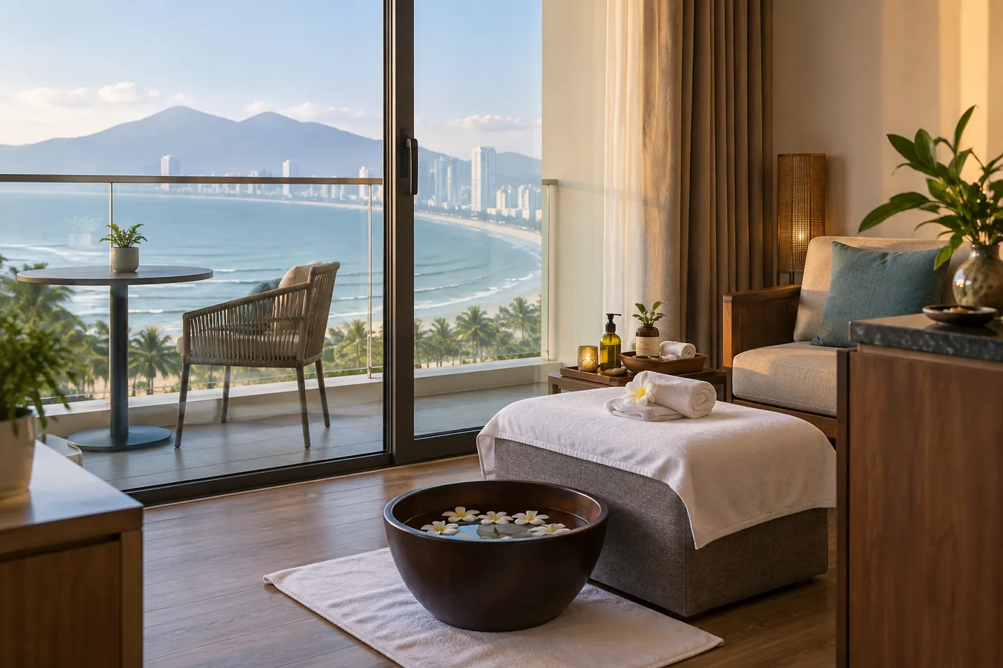 Da Nang hotel room ready for a foot massage after sightseeing