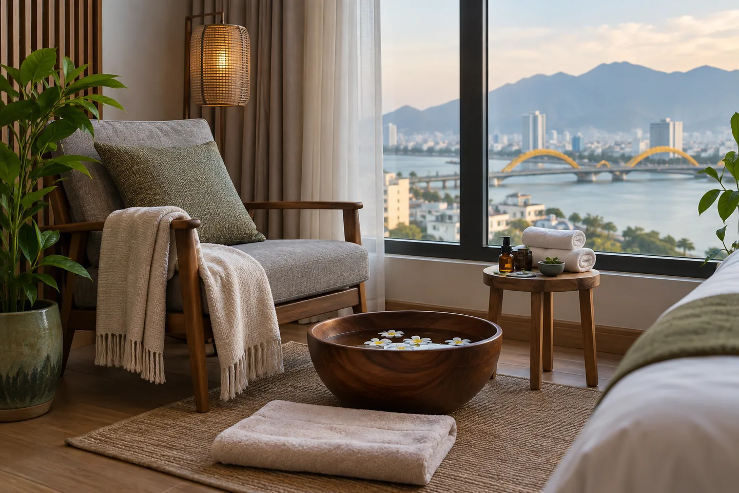 Apartment corner prepared for a foot massage
