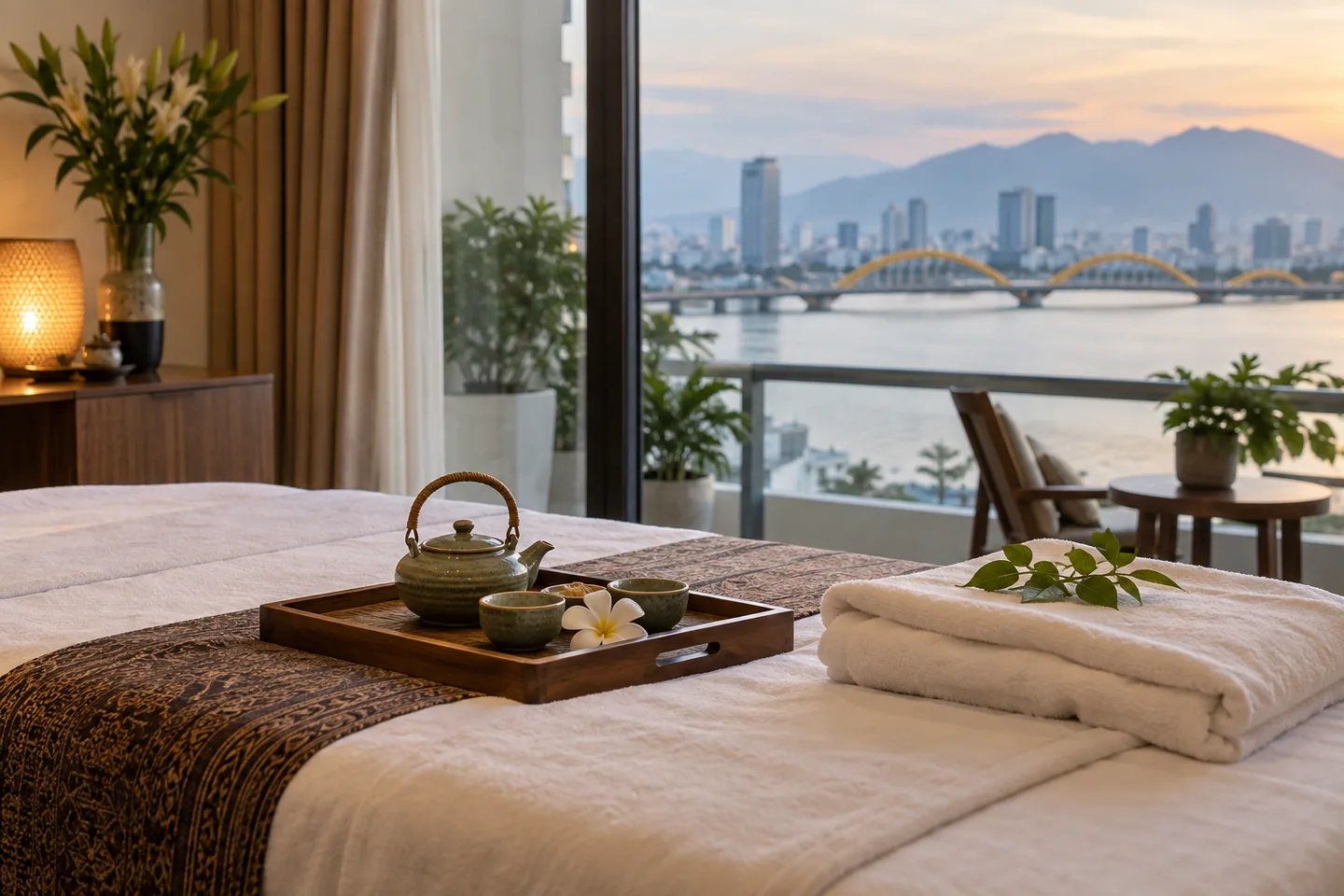 After-session tea beside clean towels