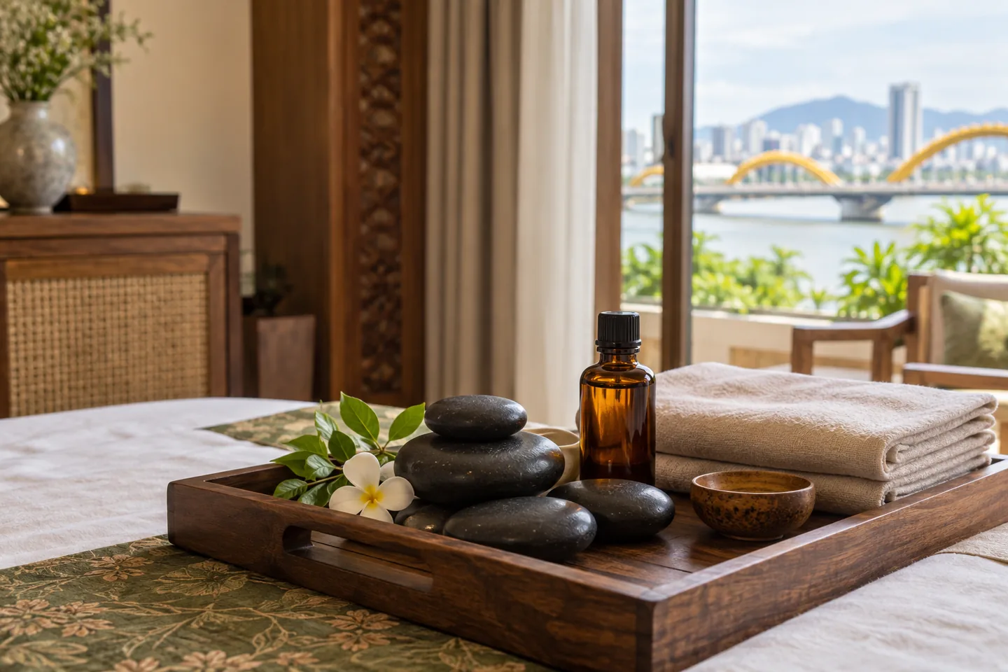 Hot stones and oil included in a massage package