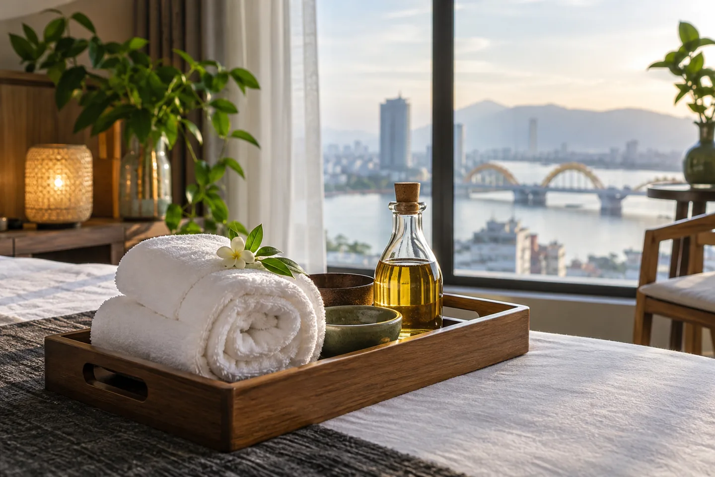 Fresh towels and oil for neck and shoulder massage