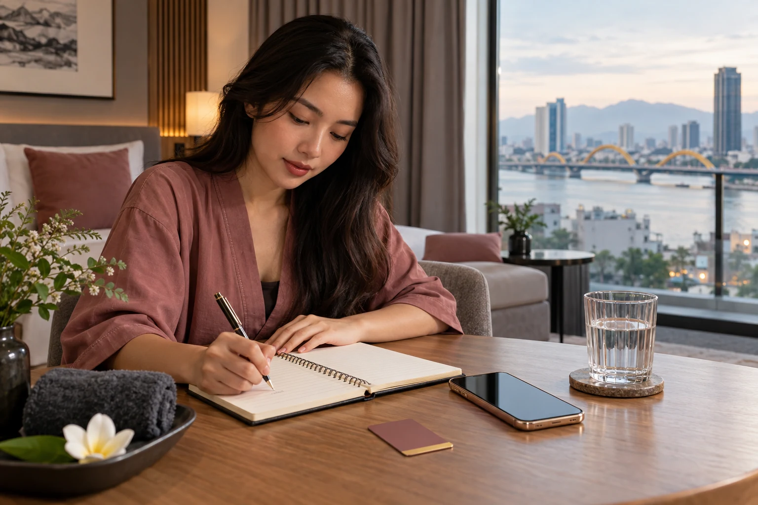 Guest writing appointment preferences beside a smartphone
